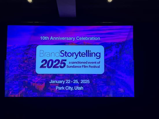 A presentation slide with BrandStorytelling's logo and a message about its 10th Anniversary celebration