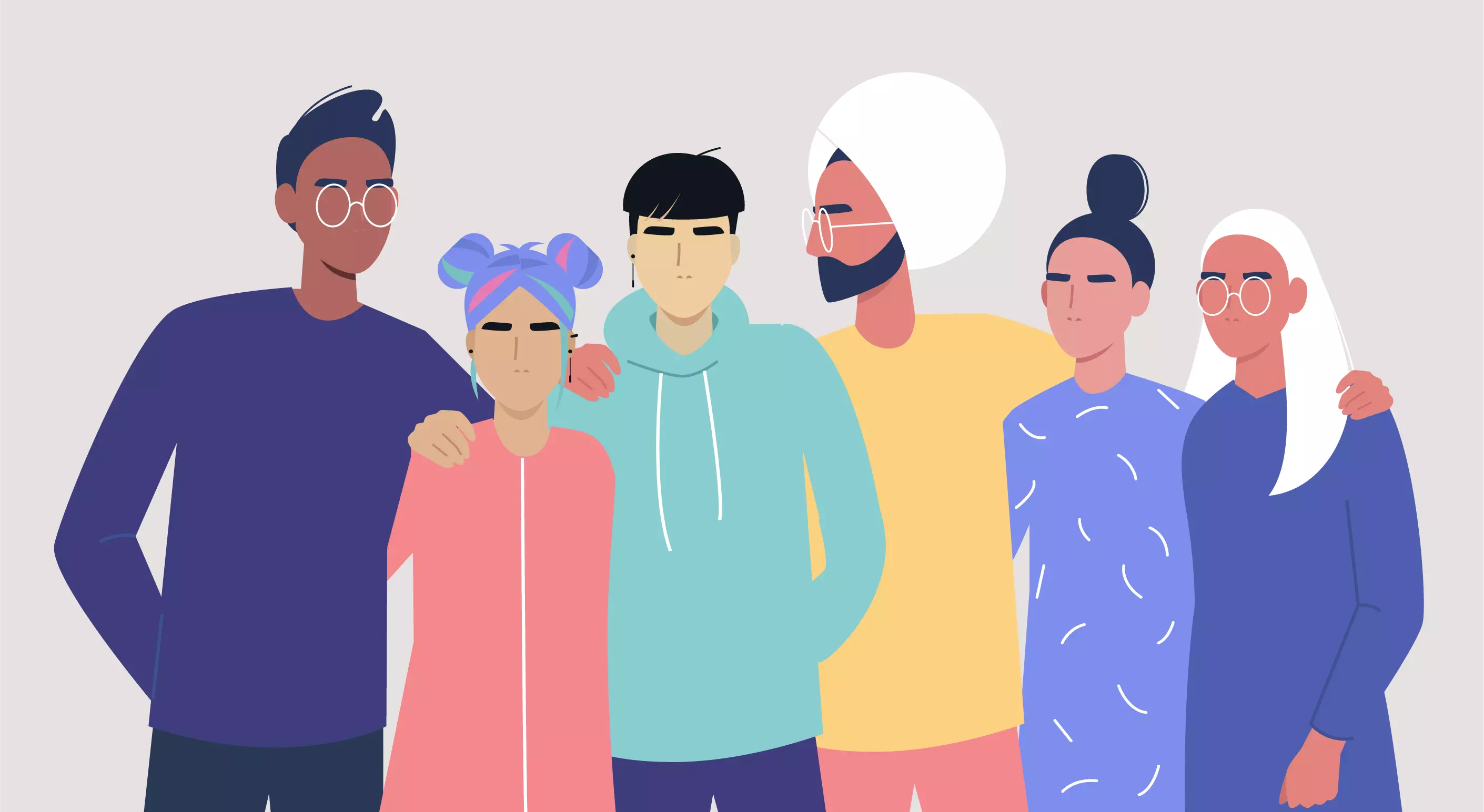 Illustration of people representing mixed genders and ethnicities standing together